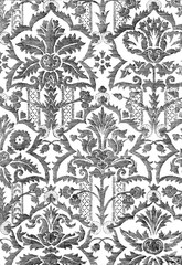 Fabric texture, floral vintage, black and white seamless, home textile, upholstery texture cover.