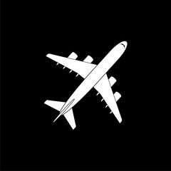 Fototapeta na wymiar White Plane icon isolated on black background. Flying airplane icon