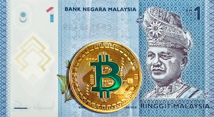 Gold bitcoin coin of malaysia banknote