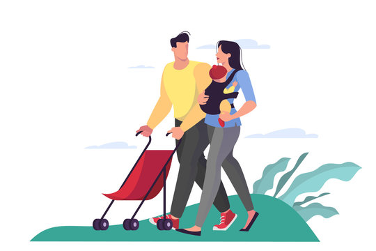 Illustration of family walking around the park.