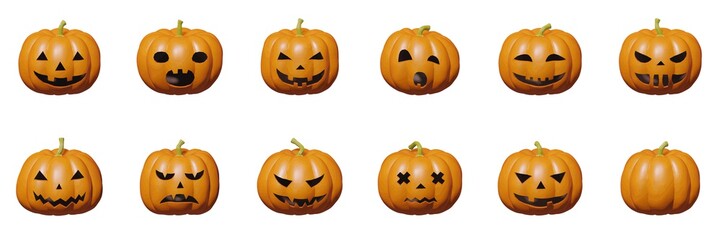 Pumpkin plastic face Halloween illustration set