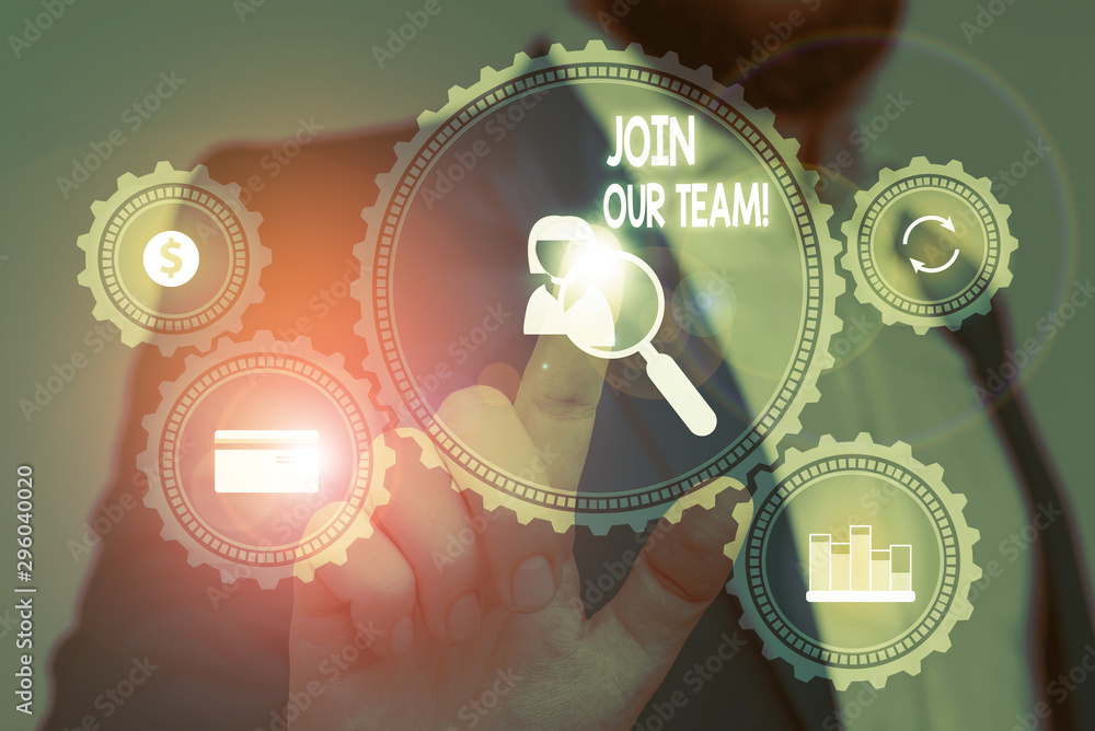 Poster conceptual hand writing showing join our team. concept meaning invite someone to work together for p