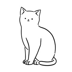 Cute White Cat sitting, Line art, hand-drawn style vector illustration.