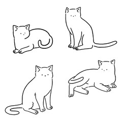 Minimal line cats set, cute cats doodle, hand drawn style vector illustration.