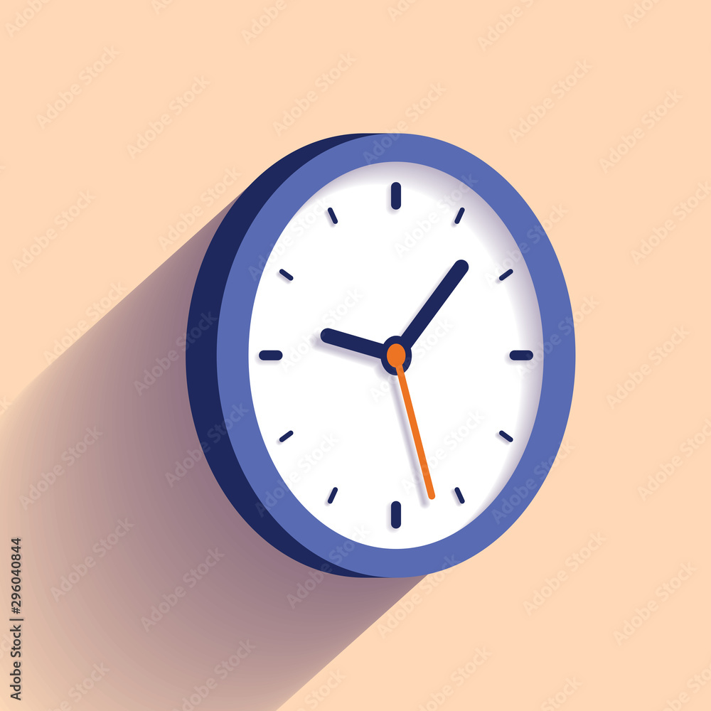 Poster 3d clock icon in flat style, timer on color background. business watch. vector design element for yo