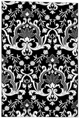 Fabric texture, floral vintage, black and white seamless, home textile, upholstery texture cover.
