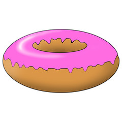 Sweet and beautiful multi-colored donut, illustration,  on a white background.