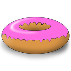 Sweet and beautiful multi-colored donut, illustration,  on a white background.