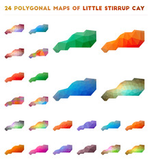 Set of vector polygonal maps of Little Stirrup Cay. Bright gradient map of island in low poly style. Multicolored Little Stirrup Cay map in geometric style for your infographics.