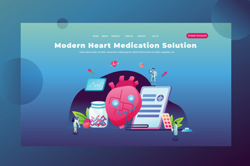 Tiny People Concept Modern Heart Medication Solution - Medical and Science Web Page Header Landing Page Template Illustration