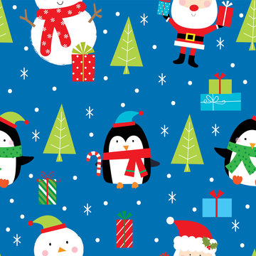 christmas seamless pattern with cute christmas character