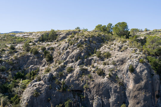 Beautiful alpine landscape, green mountain enviroment and blue sky in a sunny day