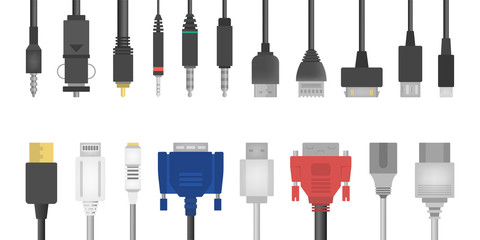 Naklejka premium Cable wire set. Collection of audio and video connector.