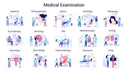 Doctor and medicine big set. Collection of medical examination