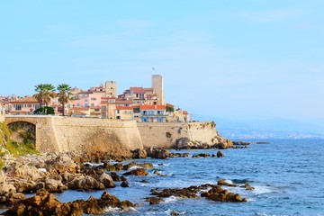 Fototapeta na wymiar View from the sea to Antibes, French Riviera
