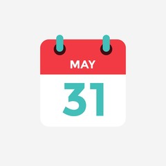 Flat icon calendar 31 of May. Date, day and month. Vector illustration.