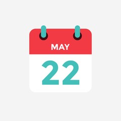 Flat icon calendar 22 of May. Date, day and month. Vector illustration.