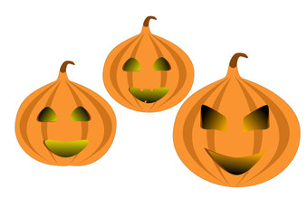 Vector. Three hollowed-out pumpkin on a white background. Pumpkin. Halloween. Carved. Carving.