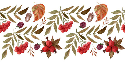 Watercolor background Autumn motifs with funny characters