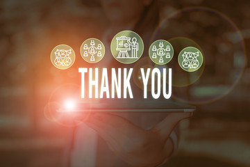 Handwriting text Thank You. Conceptual photo a polite expression used when acknowledging a gift or...