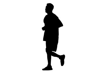 Silhouette running.This is men run exercise for Health At area Stadium Outdoors on white background with clipping path.