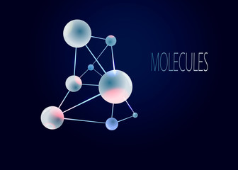 Molecules and atoms vector abstract background, science chemistry and physics theme illustration, micro and nano research and technology theme, microscopic particles.