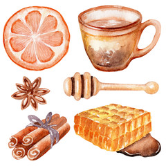Watercolor background Autumn motifs with funny characters