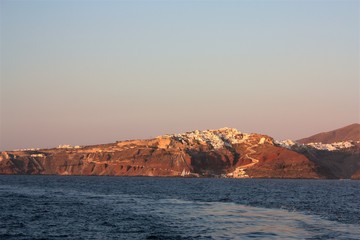 Santorini cliffs at sunset light