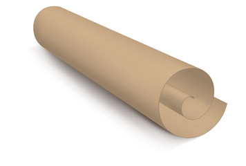 Vector brown realictic paper roll. Medieval rolled parchment