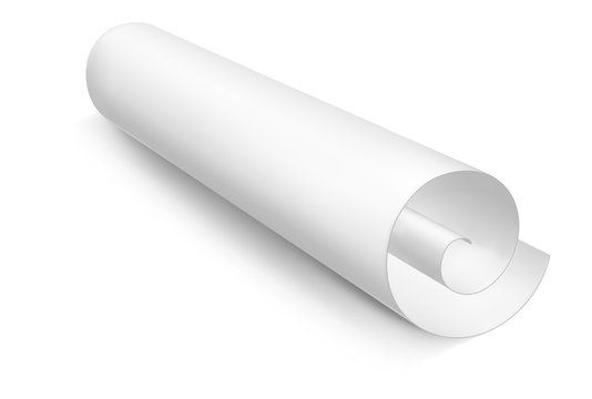 Vector white realictic paper roll. Medieval rolled parchment