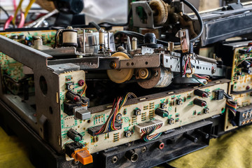 Internal spare parts of old tape players