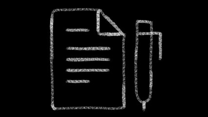 notebook and pen icon drawn with drawing style on chalkboard, animated footage ideal for compositing and motiongrafics