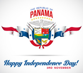 November 3 Independence Day Panama.  Vector festive banner with flags of The Panama. 