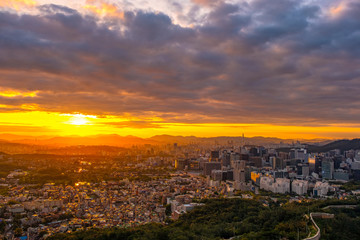 sunset over city at Seoul ,south Korea.