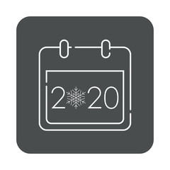 Icono plano lineal calendario año 2020 con copo nieve en cuadrado color gris
