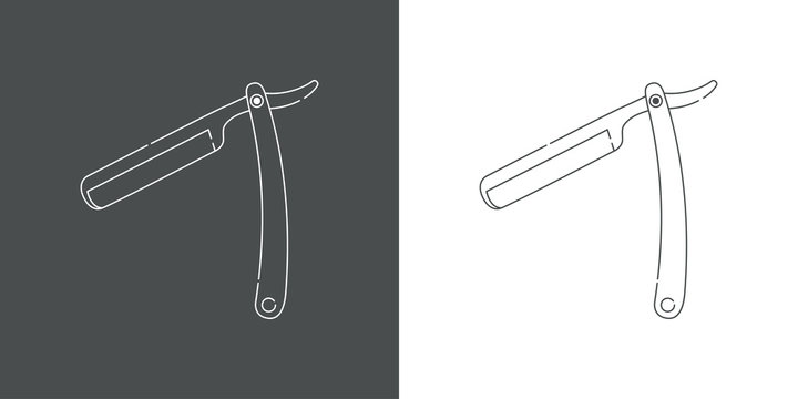 S&iacute;mbolo peluquer&iacute;a. Icono plano lineal navaja de afeitar en fondo gris y fondo blanco