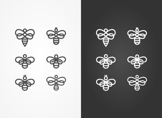 Honey bee set. Vector. Set of honey and bee labels for honey logo products. Isolated insect icon. Flying bee. Flat style vector illustration.