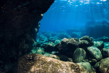 Naklejka na ściany i meble Tranquil underwater scene with copy space. Tropical transparent sea