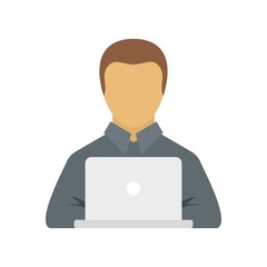 Manager works on laptop icon. Flat illustration of manager works on laptop vector icon for web design