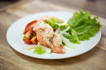 Spicy salad with fresh shrimps healthy asian food for diet lifestyle.
