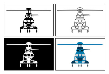 Helicopter symbol presented as pictogram, black and white, line icons and flat icons. Set of transportation icons.
