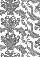 Fabric texture, floral vintage, black and white seamless, home textile, upholstery texture wrap.