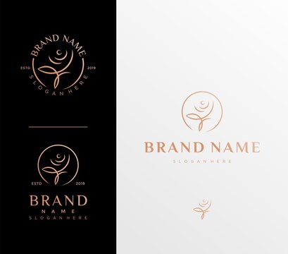 Luxury Fashion Flower Logo abstract Linear style. Looped Tulip Rose Lines Logotype design vector template.