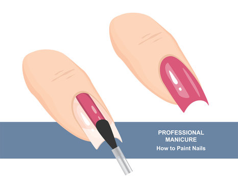 How to paint nails perfectly. Tips and Tricks. Manicure Guide. Vector illustration