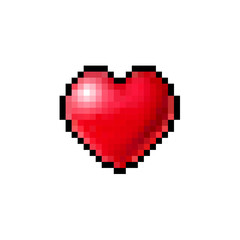 Vector pixel art red heart. 