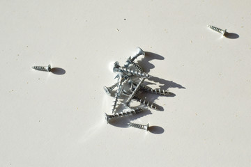 Screws are on a light surface. Background.