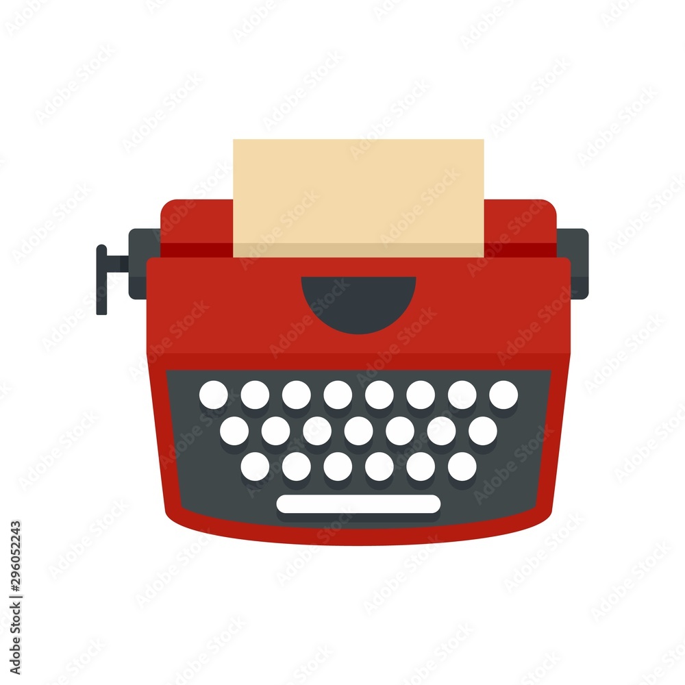 Poster red retro typewriter icon. flat illustration of red retro typewriter vector icon for web design