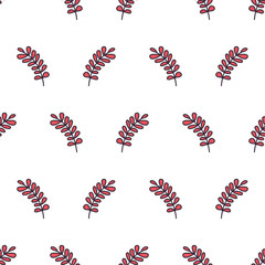 Orange autumn brunch and leaves seamless pattern in modern doodle style for print design, wrapping paper, textile. Graphic floral backdrop. Abstract nature vector background.