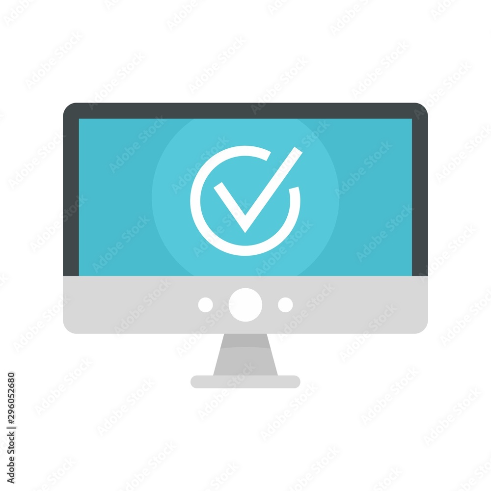 Poster computer monitor online vote icon. flat illustration of computer monitor online vote vector icon for