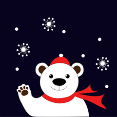 Christmas polar bear vector illustration.